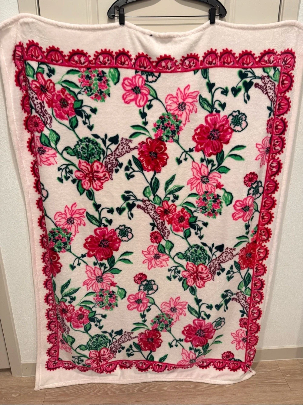 Lilly Pulitzer Plush Fleece Throw Blanket Floral Leopards Pink Green 47x63
